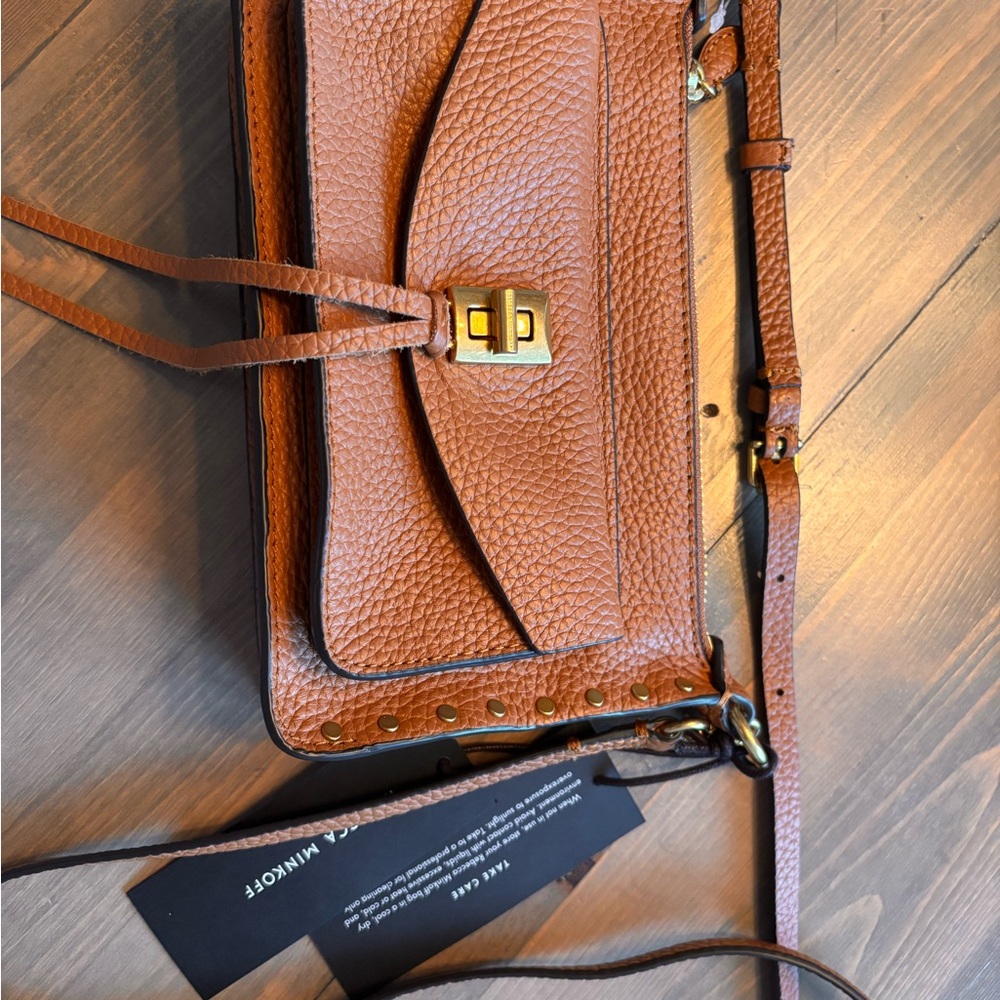 Rebecca Minkoff Darren Mini Caramello Leather Crossbody Bag with Gold Hardware